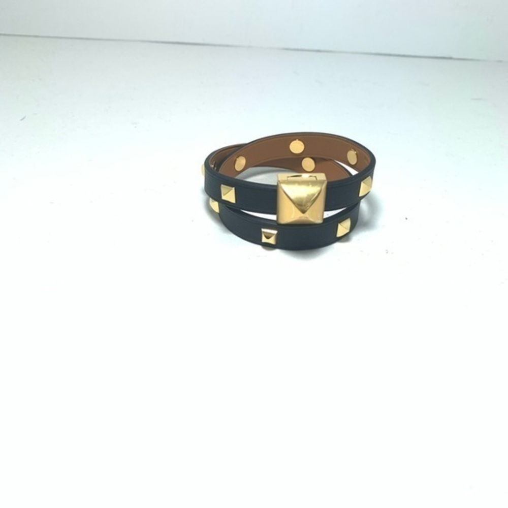 Authentic Hermes medor double tour wrap bracelet black gold stud NWOT T2 medium